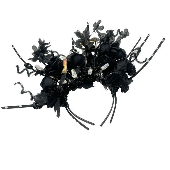 GOTHIC Artisan halo crown Black Floral Headpiece with Butterfly Accent handmade main image 15